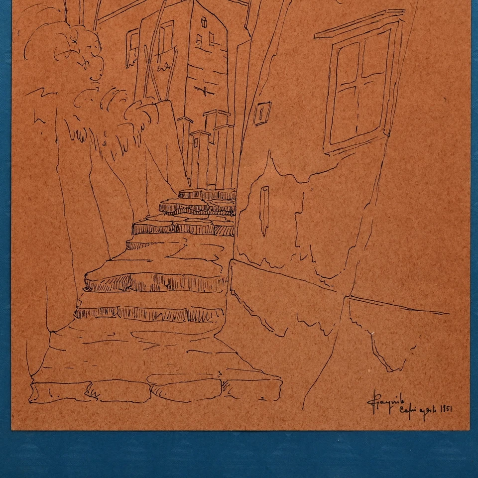 REYNOLD ARNOLD Original Vintage Signed Capri Cityscape Illustration Ink Drawing - Image 4 of 4