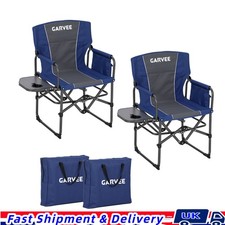 2 Pack Folding Directors Chair Portable Camping Chair w/Side Table & Bag, Blue