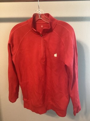 Med mens Apple Computer Store employee red fleece 1/4 zip pullover shirt
