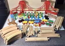 Vintage 94 Piece Brio Wood Train Set w/Animals More - Rare Sweden Collectible