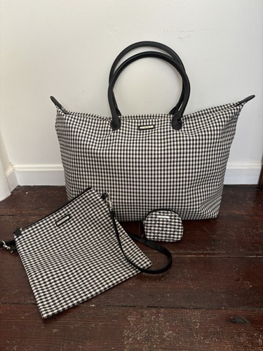 Longaberger Homestead Black & White Gingham Check Shoulder Bag Tote Set NWOT