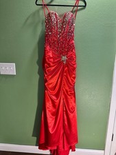 Red Strapless Beaded Silk  Formal Gown Size 0