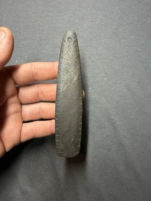 Indian Artifact Drilled Notched Pendant Gorget Native American Arrowheads - Image 1 of 4