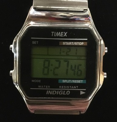 Vtg TIMEX INDIGLO Digital Model Start Stop Watch WR 30m Stainless Steel Works