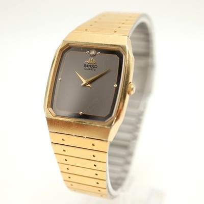 Vintage Seiko Galaxy Gold Tone Tank 27mm Watch Gray Dial 6350-5610 w New Battery