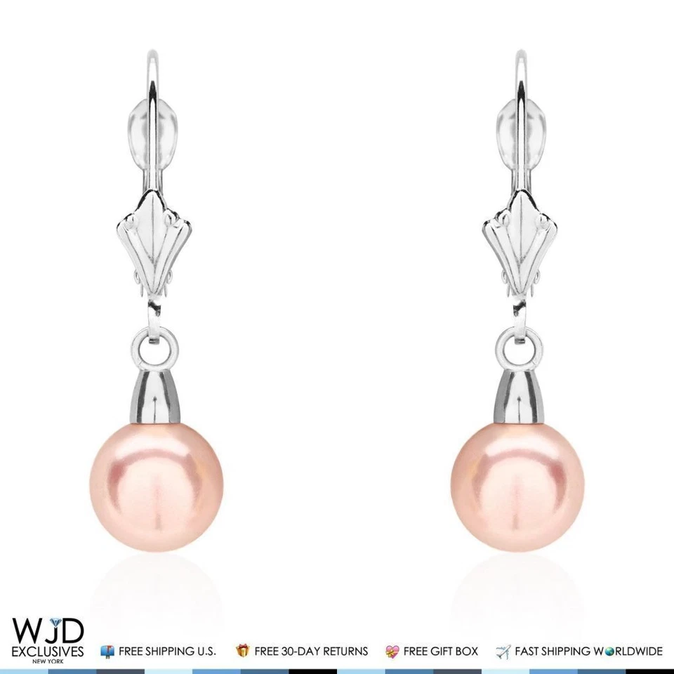 Pendientes colgantes de oro blanco de 14K de 7 mm de diámetro con cierre de palanca de 25 mm Foto 3 de 4