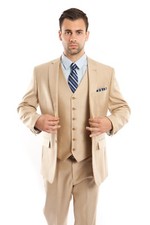 Men's Tailored Fit Suit Two Button Textured Three Piece Jacket Business Suits
