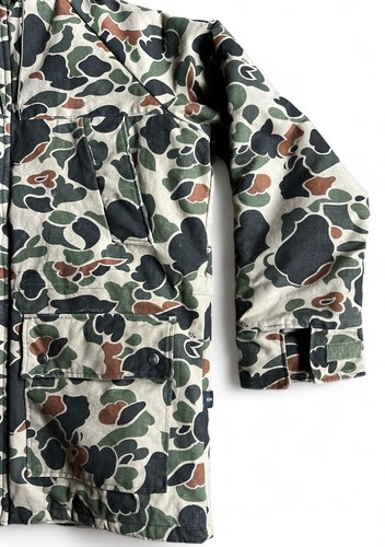 Vintage 10x Insulated Canvas Camo Hooded Hunting Jacket w/Hand Warming Pockets M - Picture 3 of 12