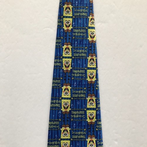 VINTAGE SPONGEBOB SQUAREPANTS Mens Neck Tie Blue All Over Print Cartoon Textured - Picture 10 of 13