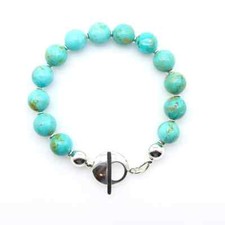 Large 10mm Aegean Blue Turquoise Beaded Gemstone Bracelet with Toggle Clasp