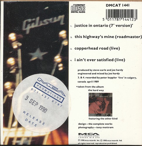 Steve Earle and the Dukes - Justice in Ontario RARE import CD single '90 - Picture 2 of 2