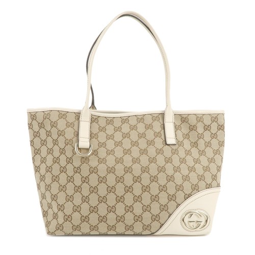 GUCCI Tote Bag Hand Bag Beige Ivory GG Canvas Leather 169946 Auth Used
