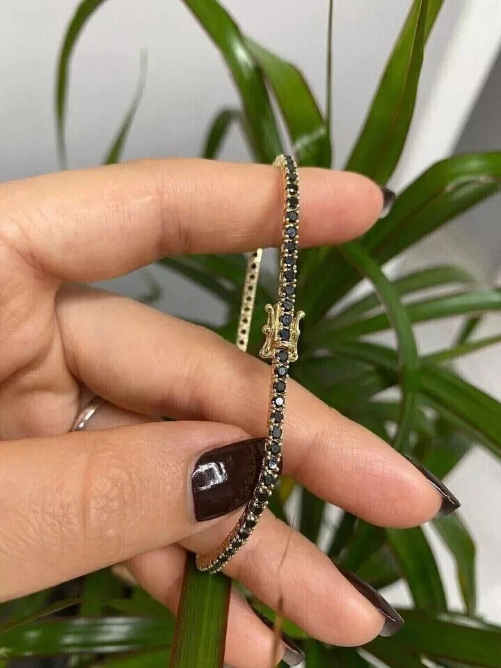 5CT Round Cut Lab Created Black Diamond Women's Bracelet 14K Yellow Gold Plated - Image 4 of 4