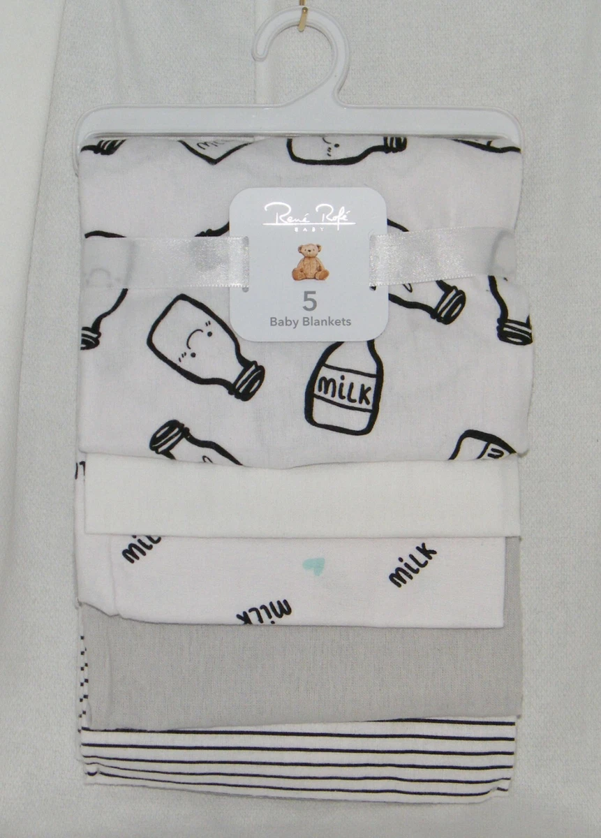 New 5pk. Ren Rof . Love Milk Unisex Swaddling Receiving Baby Blankets . Cotton