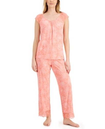 Charter Club Lace Trim Pajama Set Paisley Coral Size M 733002451425 EBay
