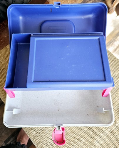 Vintage 1980s Caboodles Blue, Gray, Pink Makeup Storage Case - Picture 3 of 4