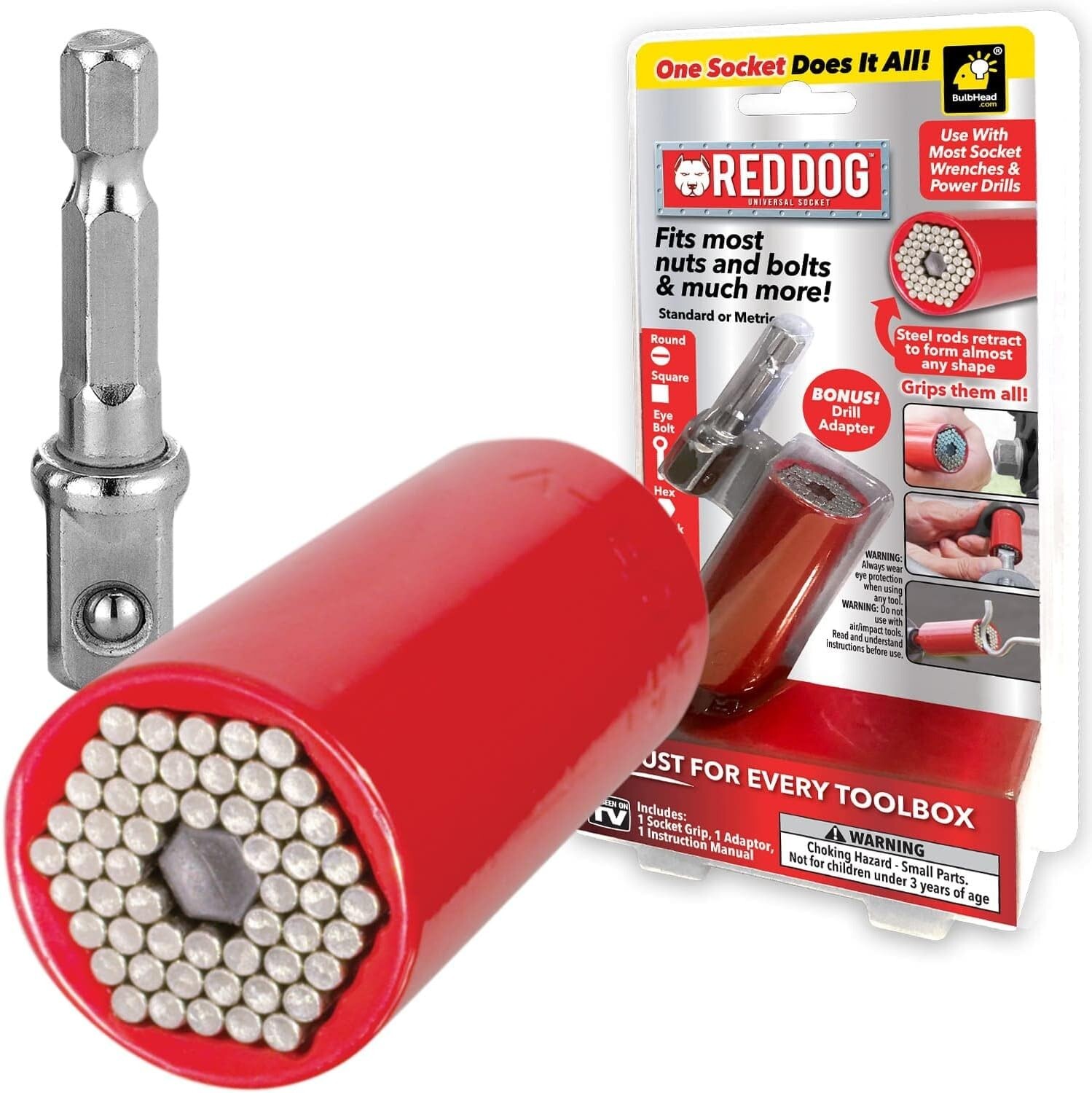 Red Dog Socket AS-SEEN-ON-TV w/ Bonus Drill Adapter Use with Most Socket