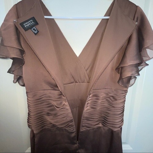 Adrianna Papell Occasions Flutter Sleeve Tiered Chiffon Gown Brown 10 - Picture 9 of 12