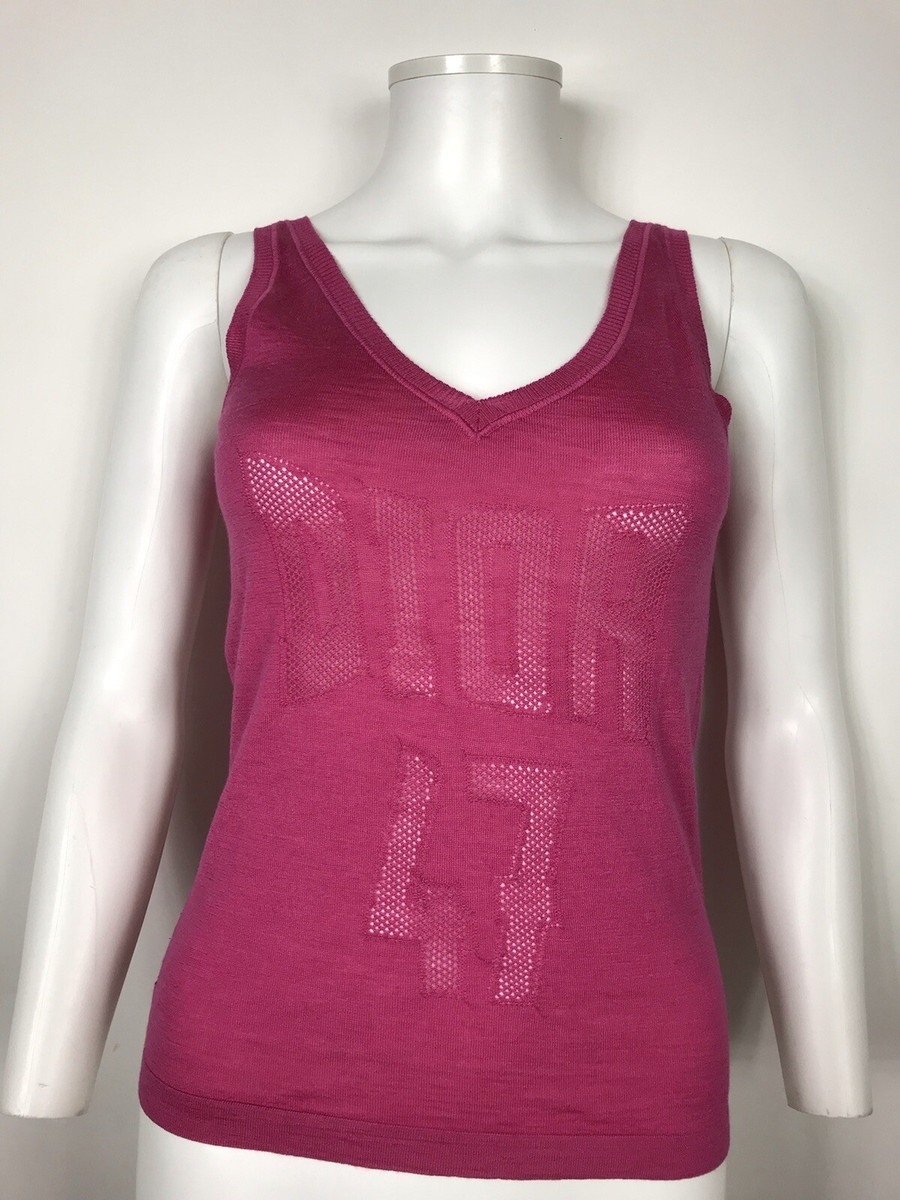 Vtg Christian Dior by John Galliano Pink Logo Knit Tank Top