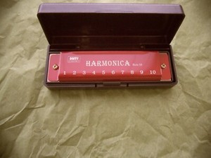 USED DMTS 10 Hole Harmonica, Red w/ Case.