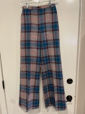 Vtg 70s Sears JR Bazaar Plaid Bell Bottom High Waist Pants Disco Junior Size 9