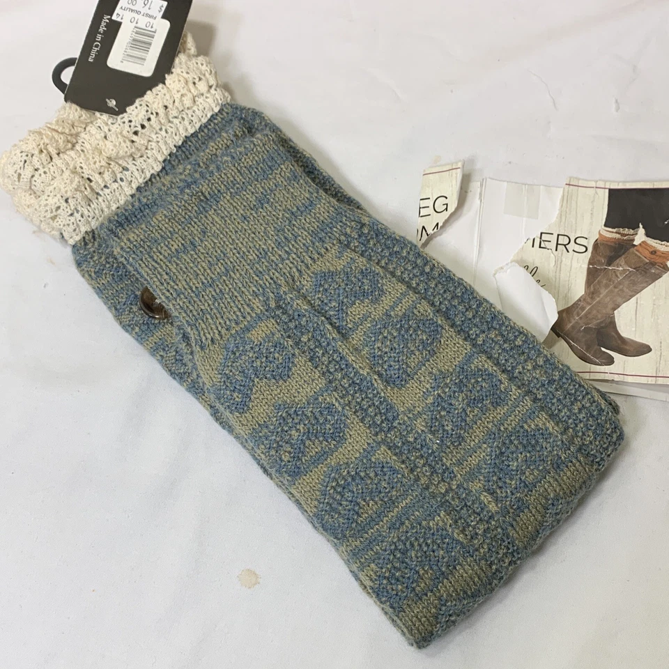 Calcetines Bota Crochet Tejido Top Botón Acento Azul/Marfil NUEVO Simply Noelle Foto 2 de 4