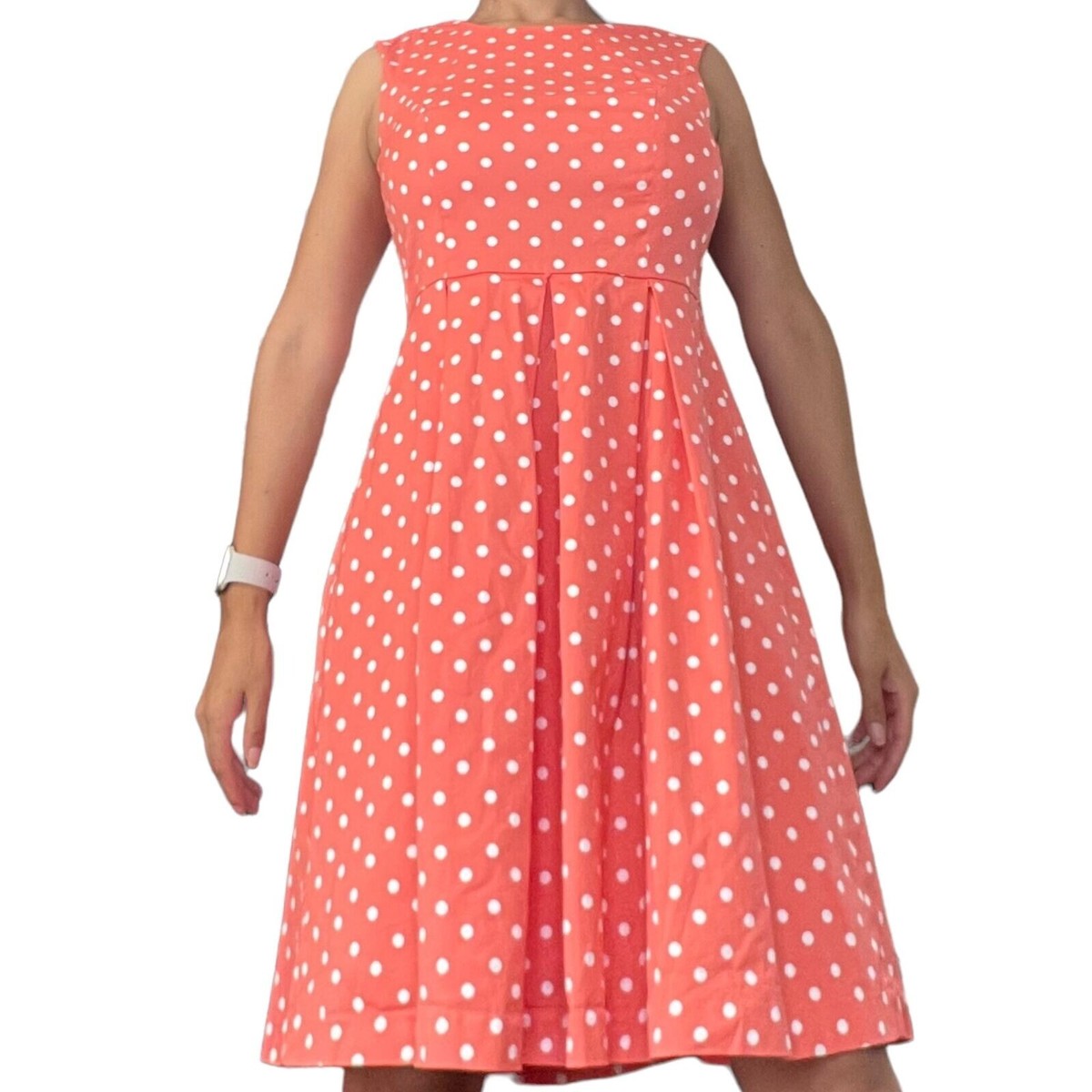 Liz Claiborne A-Line Dress Size 6 Orange White Polka Dots Knee Length Lined Liz Claiborne A-Line Dress Size 6 Orange White Polka Dots Knee Length Lined