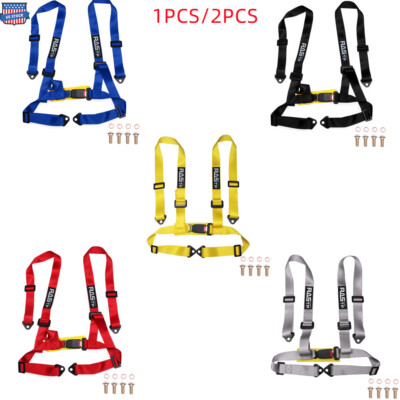 1/2X 2'' Adjustable 4 Point Buckle Racing Seat Belt Harness Strap Kit US