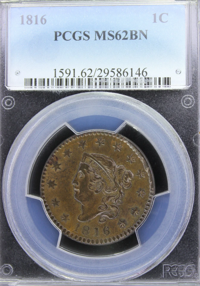 Centavo grande con cabeza de corona MS62BN 1816, GRADUACIÓN PROFESIONAL 29586146 Foto 3 de 4