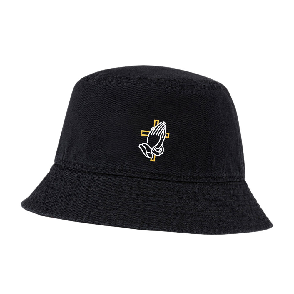 Praying Hands Cross Embroidered Bucket Hat for Men & Women