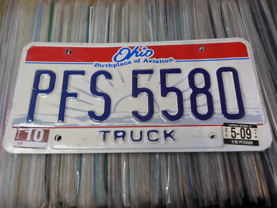 PFS 5580 = May 2009 Ohio Truck License Plate     Red/White/Blue Sunrise