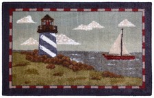 Rocky Bay Lighthouse Accent Rug Mat Nautical Sailboat Blue Washable Matching Set