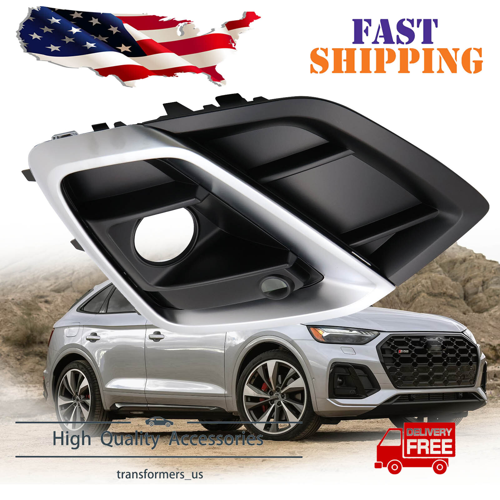 For 2021-24 Audi Q5 SQ5 Fog Light Bezel With Silver Rim Passenger Side AU1039162