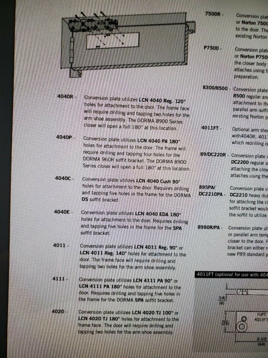 Dorma 4111 Conversion Plate for a Dorma 8900 replacing LCN 4111