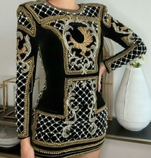Balmain X H&m Eagle Embroidered Velvet Beaded Dress Us 6 Rare! New Years Party
