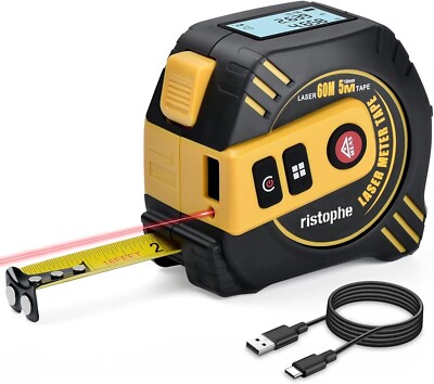 2 in 1 Laser Tape Measure - ristophe 197 ft Laser Measuring Tool & 16 ft tape