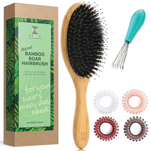 Boar Bristle Hair Brush Set Soft Natural Bristles for Thin and Fine Hair 
