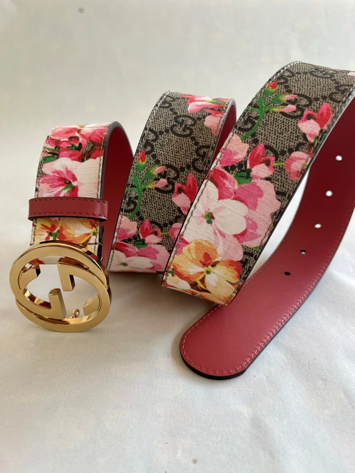 Ceinture femme Gucci Flower Blooms GG boucle dorée taille 90 cm, taille 30/32