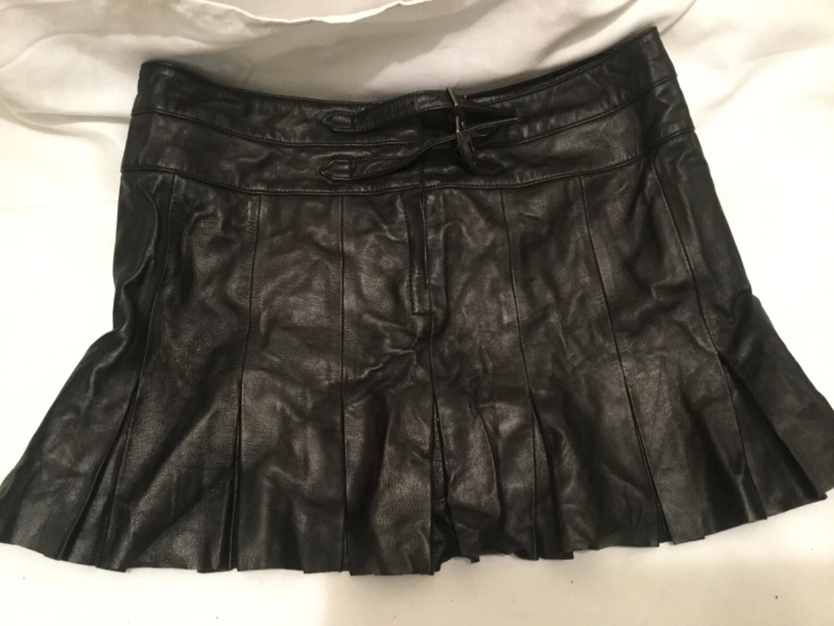 Joie Women s Black Leather Belted pleated Mini Skirt Size 6 eBay