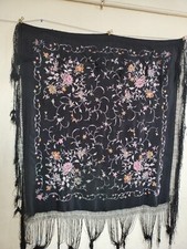 vintage Chinese piano fringes embroidery shawl embroidered scarf needlework