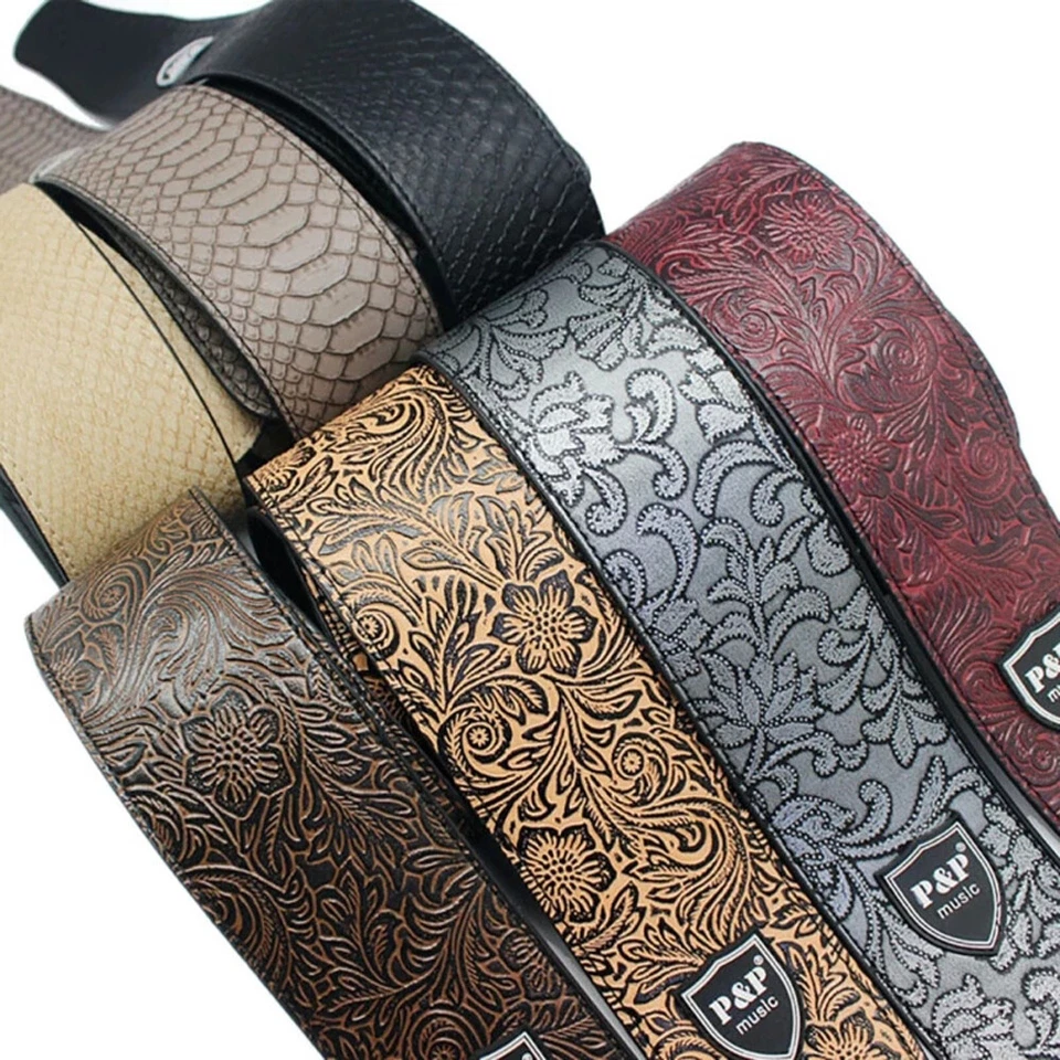 Leather Guitar Strap Embossed for Acoustic Electric Guitar Bass Strap AU - image 3 of 4