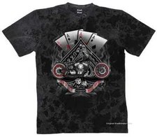 T Shirt Batik Black Vintage Biker Chopper & Oldschool Motif Model Four Aces