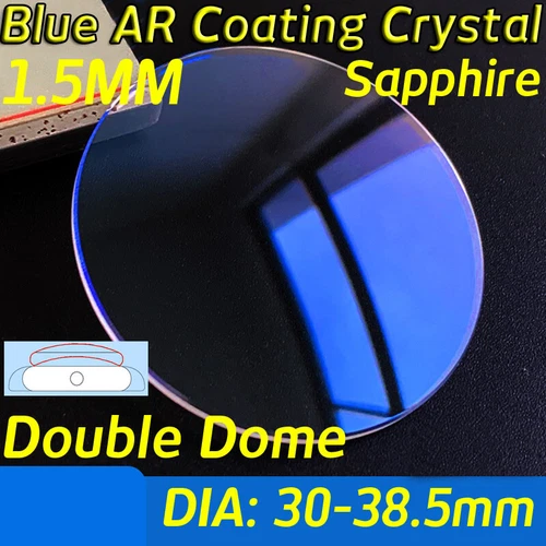 1.5mm Double Dome Sapphire Glass Blue AR Coating Watch Crystal 30mm-38.5mm Lens