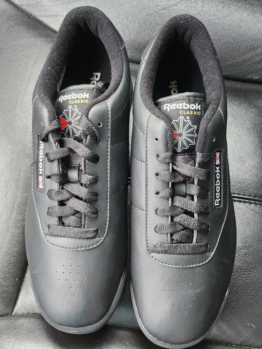 Womens Reebok Princess Classic Black Leather Lace Up Athletic