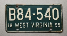 🐾 1959 WEST VIRGINIA "TRUCK" LICENSE PLATE (B84-540)