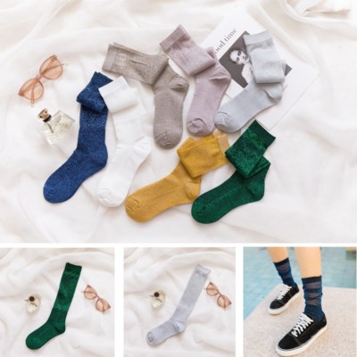 2 Stück japanische Damen Netz transparente Socken gold Glitzer glänzend Knöchel hübsch transparent