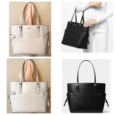 Michael Kors Voyager Black White Bond Leather EW Tote Shoulder Bag