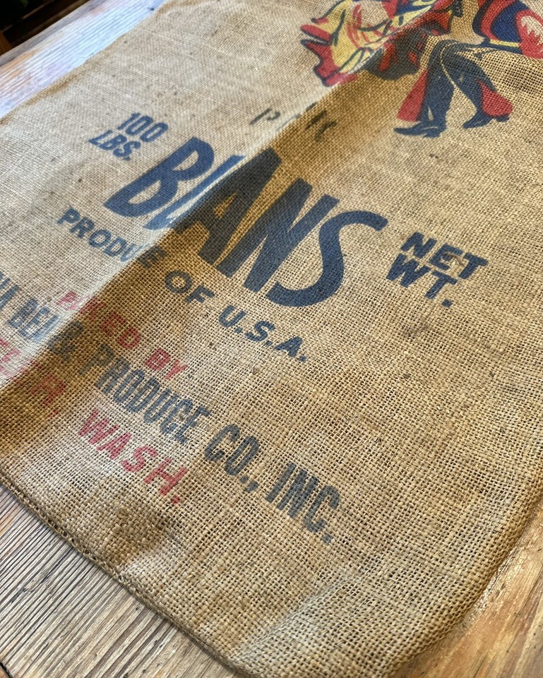 Vintage 100lb Fiesta Beans Burlap Jute Bag Fisher Bag Co Seattle