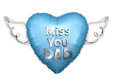 Miss You Dad Heavenly Balloons heart shaped with angel wings Blue 