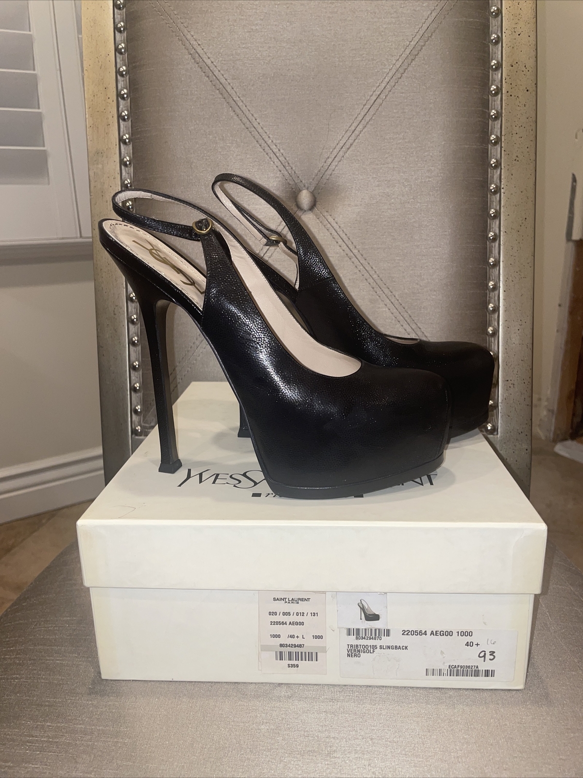 SAINT LAURENT YSL tacco slingback nero plateau taglia 40 5